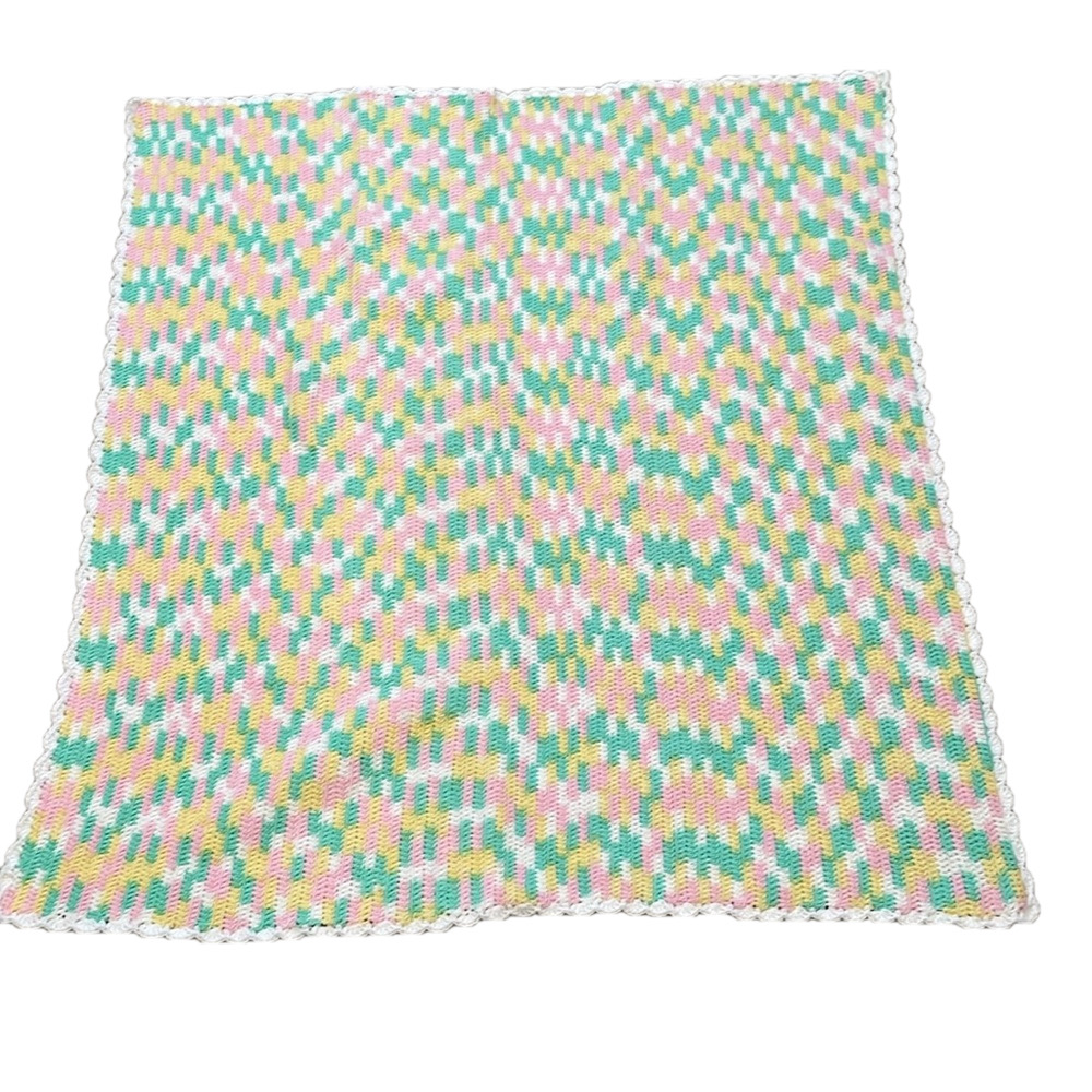 Baby Afghan crocheted pink/green/yellow